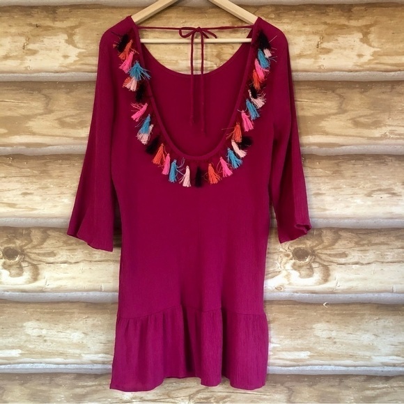 Xhilaration tassel trim open tie back scoop neck tunic top size large - Picture 3 of 16